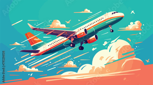 Vector Illustration of a passenger plane flying ove photo