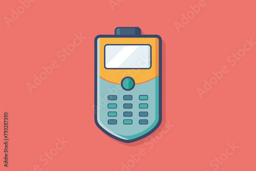A simple and minimalist blue and yellow cell phone set against a vibrant pink background, Security phone, Simple and minimalist flat Vector Illustration