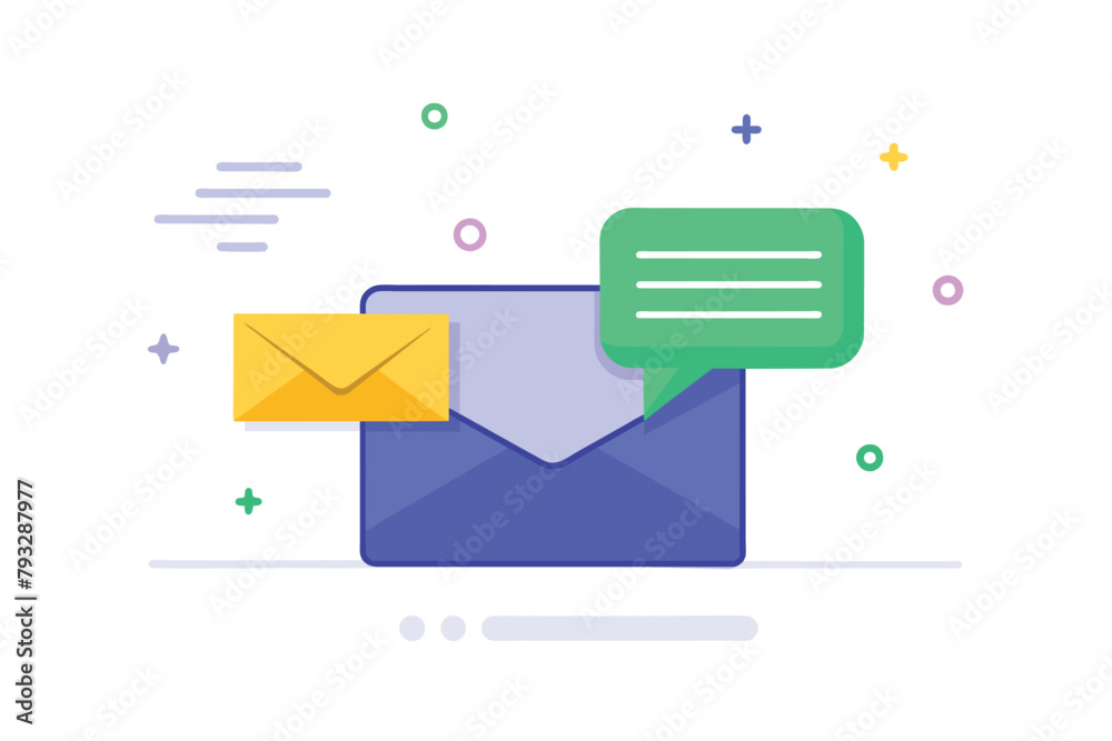 A simple and minimalist email envelope icon with a speech bubble communication concept, Send data via message, Simple and minimalist flat Vector Illustration A simple and minimalist email envelope icon with a speech bubble communication concept, Send data via message, Simple and minimalist flat Vector Illustration