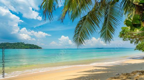 Tropical paradise - holiday destination, pacific or caribbean  island, beautiful beach, palm trees and blue ocean © Bogna