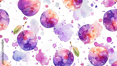 picture of purple plums with leaves on a white background