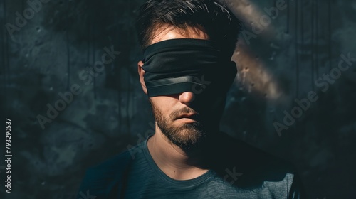 a man with blindfolded face and beard