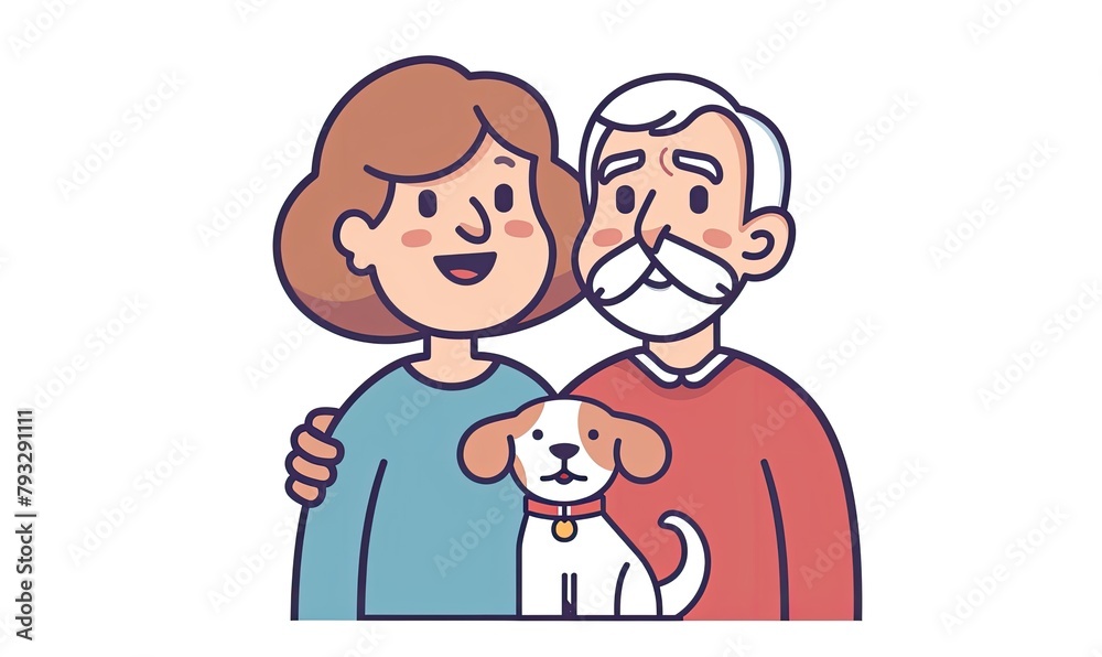 A happy elderly couple is affectionately posing with their adorable dog A happy elderly couple is affectionately posing with their adorable dog