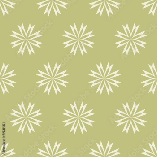 Simple green and white abstract floral seamless pattern. Subtle vector texture with geometric flower silhouettes. Elegant minimal organic background. Repeated geo design for decor, fabric, package