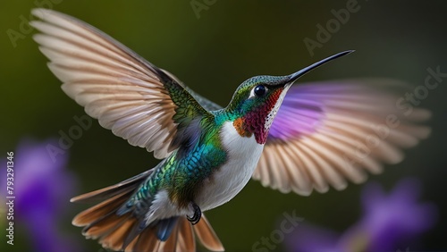 Nature's Palette: Red Hummingbird and a Kaleidoscope of Flowers © Online Jack Oliver
