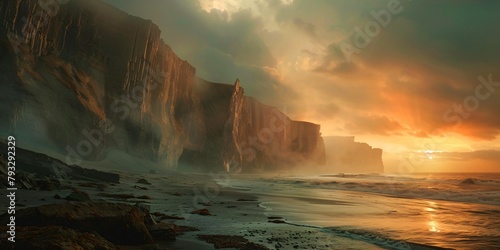 impressive cliff coast and sunset ocean