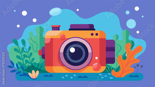A sophisticated underwater camera with a waterproof housing allows for stunning underwater shots of colorful coral and marine life..