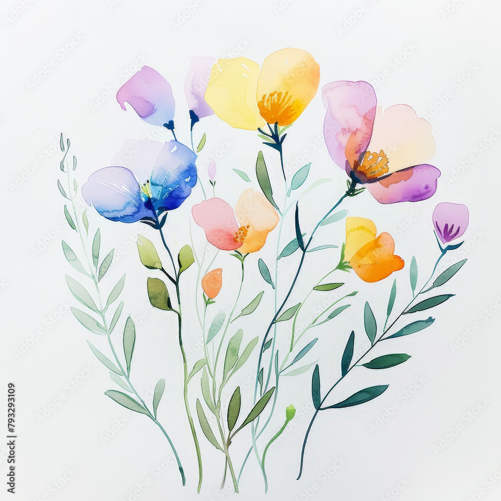 A Vibrant Watercolor Painting of Various Flowers in a Bunch A Vibrant Watercolor Painting of Various Flowers in a Bunch
