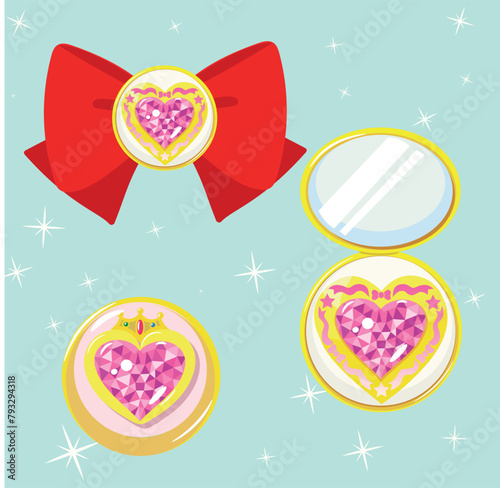 	
ilustracion vectorial de broche y espejo compacto de maquillaje de corazon	