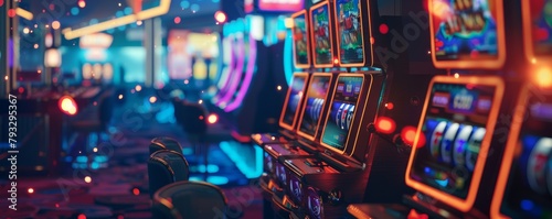 Vibrant casino slot machines row photo