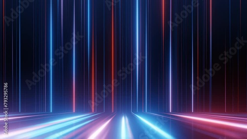 Abstract digital data transfer with colorful vertical lines on black background. Seamless loop animation.