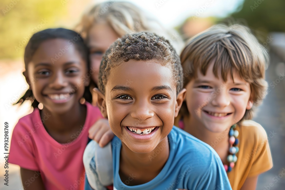 Portrait of smiling little african american girl with friends in background Portrait of smiling little african american girl with friends in background