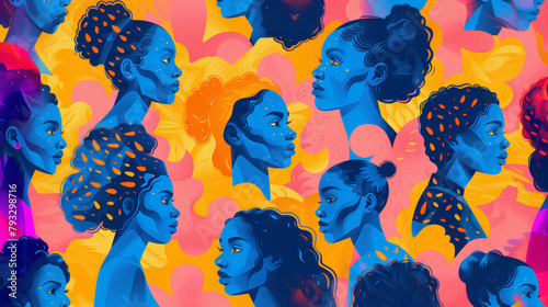 group of diverse people, artistic colorful pop art illustration