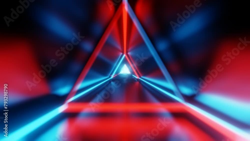 Travel fast through a colorful tunnel with neon lines and patterns towards a bright point. Seamless loop animation.
