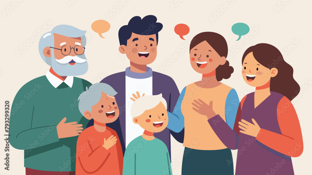 A multilingual family gathering around their grandparent to listen to a heartfelt speech in their native tongue as they celebrate the A multilingual family gathering around their grandparent to listen to a heartfelt speech in their native tongue as they celebrate the