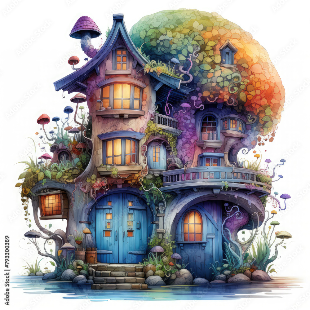 Watercolor monster house vector, clipart Illustration, Generative Ai