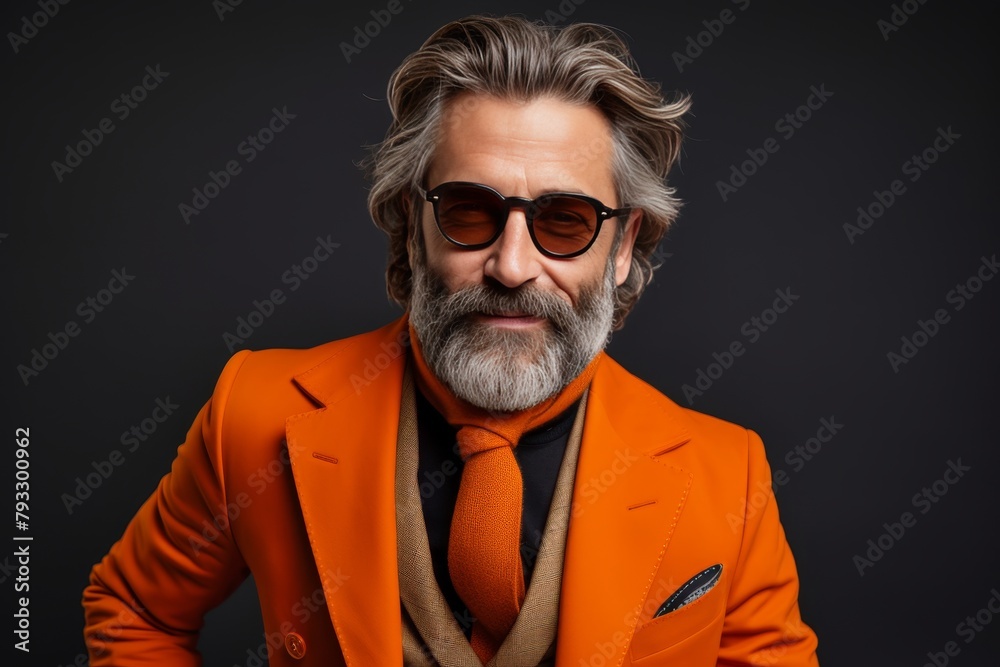Fototapeta premium Confident 34 year old spanish man in colorful studio setting with trendy style and charismatic aura