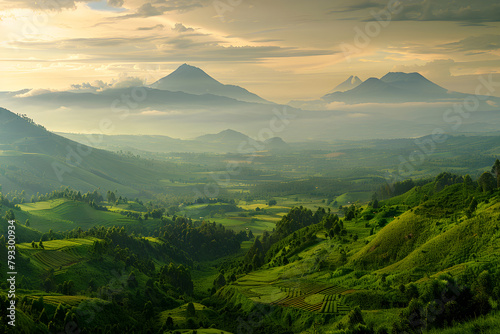 Majestic Panorama: Dawn/Dusk Over Virunga Mountains in Northern Rwanda photo