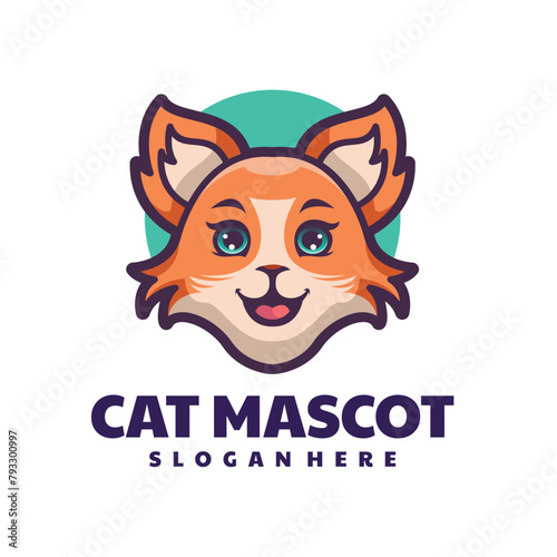 Cat Head Cartoon Character Mascot Logo