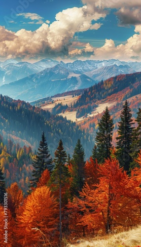 Breathtaking high-quality sunny day panorama mountain autumn landscape photography