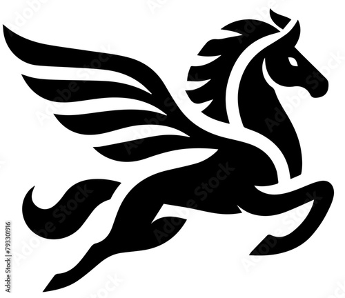 pegasus logo, black silhouette vector, shape print, monochrome clipart illustration, laser cutting engraving nocolor