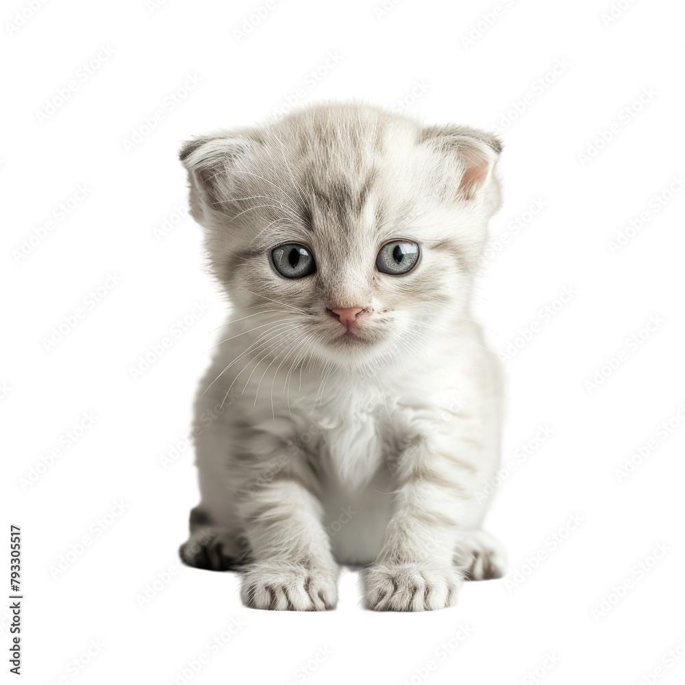 A sweet little white tabby kitten just two weeks old captured against a transparent background