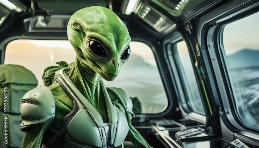 green alien creature in a spacecraft