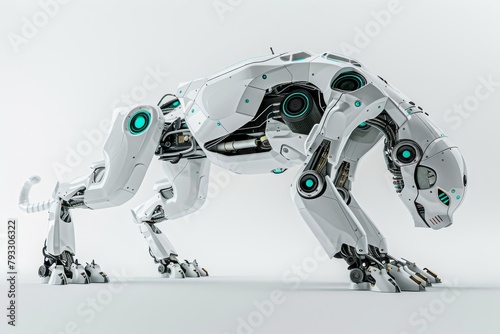 Futuristic robotic cat symbol of agility with metallic limbs for urban traversal
