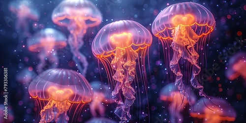 dreamlike underwater world - illuminated jellyfish photo