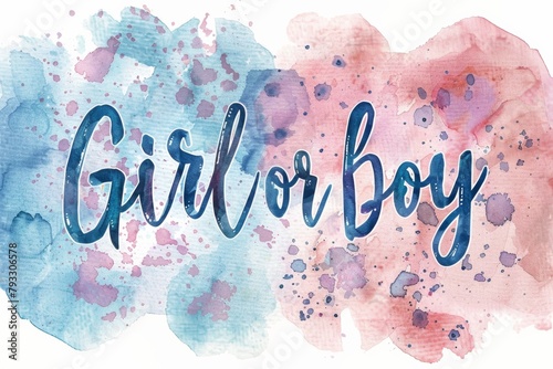 A watercolor painting featuring the words girl and boy written in an artistic style.