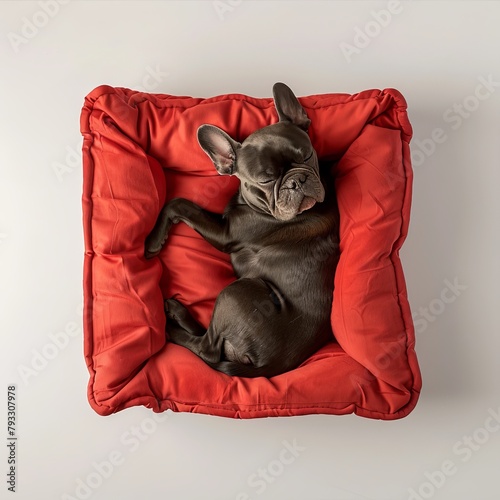 french bulldog on rred cushions photo