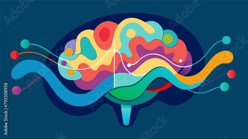 An illustration of a brain with waves of different colors pulsing through it representing the different brain states that can be achieved with.