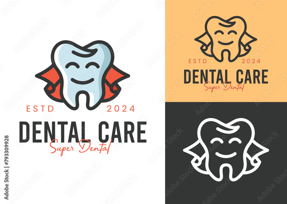 super dentist with cape dental clinic logo vector illustration design