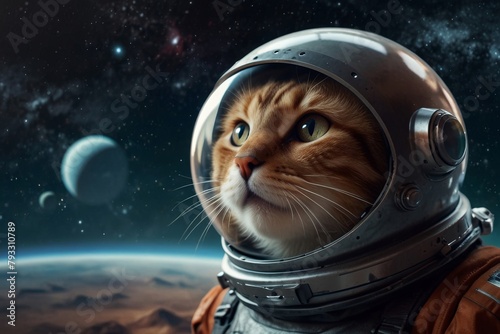 Cat in a spacesuit Colorful space galaxy cloud nebula, cosmos background wallpaper