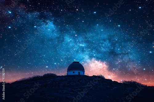 Silhouette of Observatory on Hill on Starry Night,
Observatory on Hill Under Starry Night Sky
