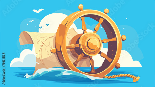 Vector illustration of wheel map and rope. Sea coll photo