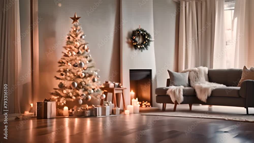 Festive Living Room Decorated With Christmas Tree Generative AI Festive Living Room Decorated With Christmas Tree Generative AI