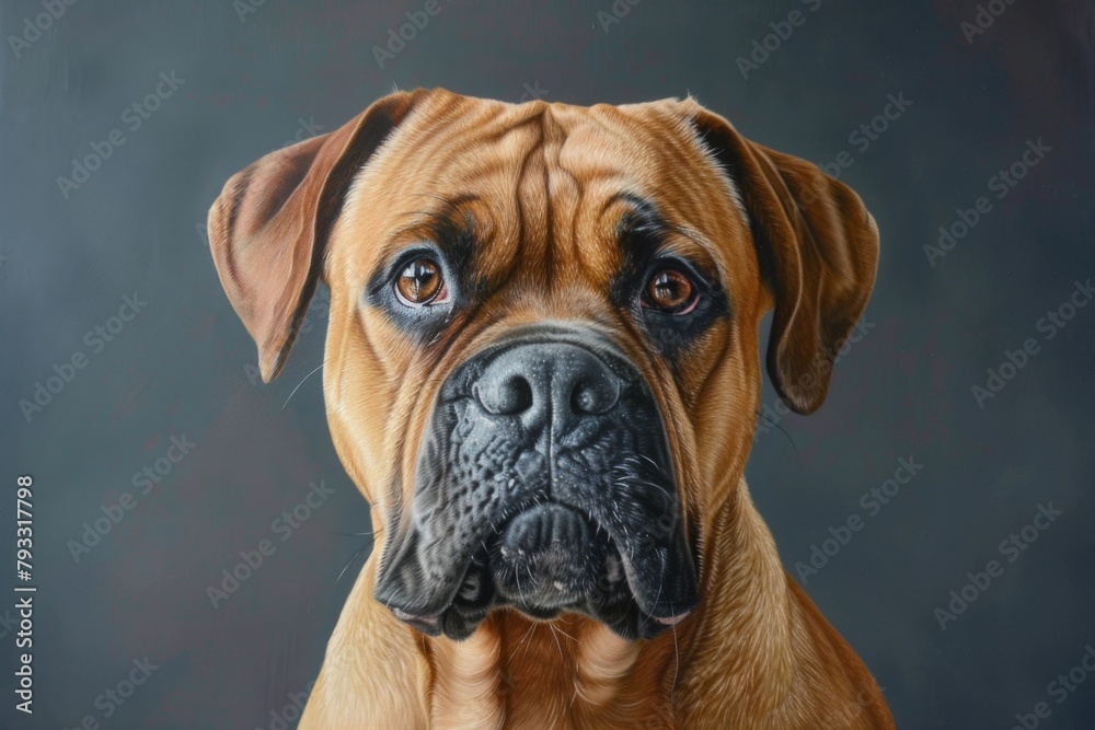 Portrait of a fawn Boxer dog from the Sporting Group, gazing at the camera