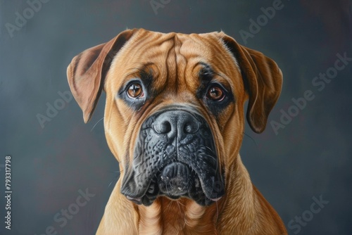 Portrait of a fawn Boxer dog from the Sporting Group, gazing at the camera © Aleks