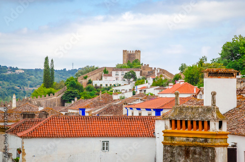 Beautiful Castle and old  town Obidos, Portugal, in summer day