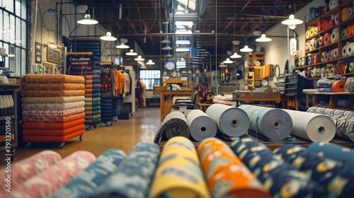 Fabric store interior with assorted textiles photo