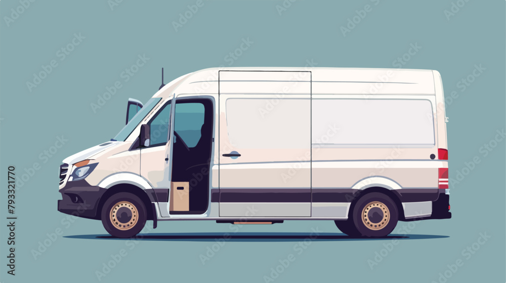 cargo van with open cargo door. Vector flat style illustration