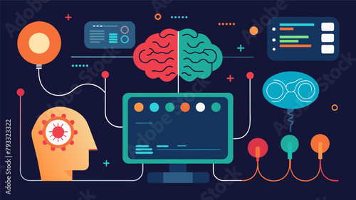 A visualization of brainwaves and neural activity being monitored and manipulated through a cognitive augmentation interface..