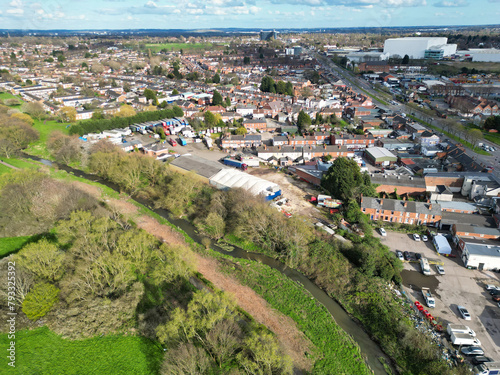 Fototapeta Naklejka Na Ścianę i Meble -  Aerial View of Residential District at Birmingham City of England United Kingdom, March 30th, 2024
