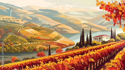 Autumn vineyards and colorful trees  photo