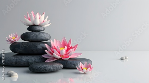 Tranquil spa stones complement lotus blooms  cut out 