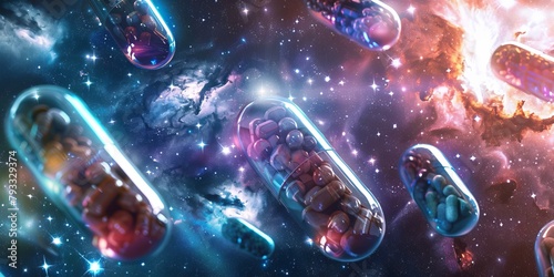 Cosmic Medicine Capsules in Outer Space Concept