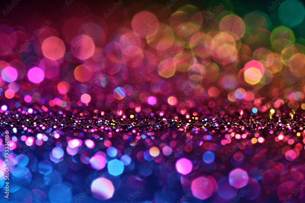 Abstract trendy colorful glitter sparkling bokeh background.