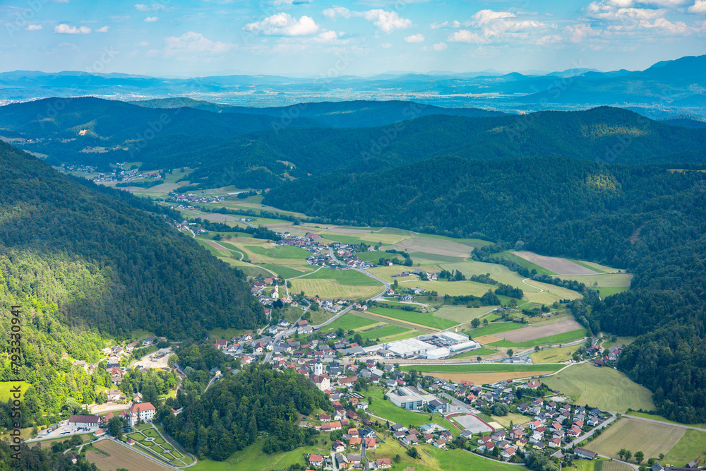 Polhov Gradec Mountain Town view from Above.