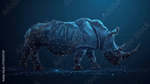 Rhinoceros low poly design, mammal animal abstract geometric image, zoo wireframe mesh polygonal Generated AI